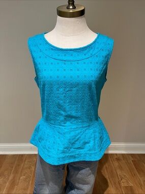 kate spade Bright Turquoise Eyelet Peplum sleeveless top size 10